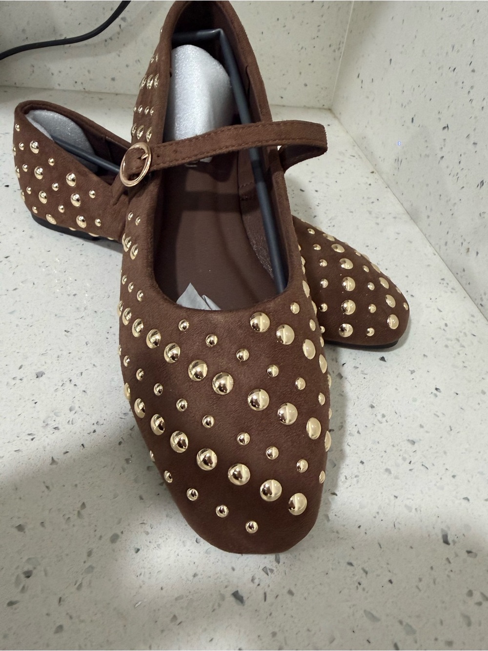 Brown Studded Mary Jane Flats